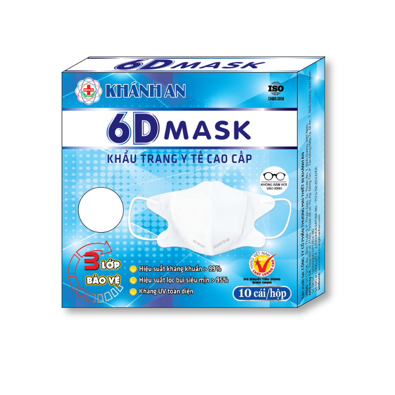 Khẩu trang y tế 3 lớp 6D Mask Trắng Khánh An (H/10c)