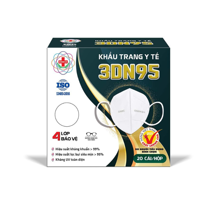 Khẩu trang 3DN95 Trắng Khánh An (H/10c)