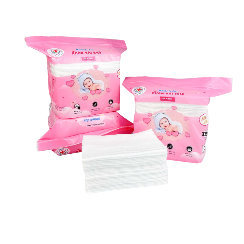 Khăn vải khô đa năng Khánh An hồng 19x15cm