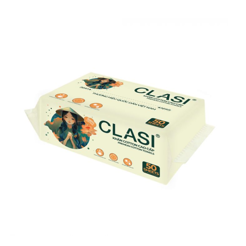 Khăn cotton đa năng cao cấp CLASI 50 tờ 160mmx200mm