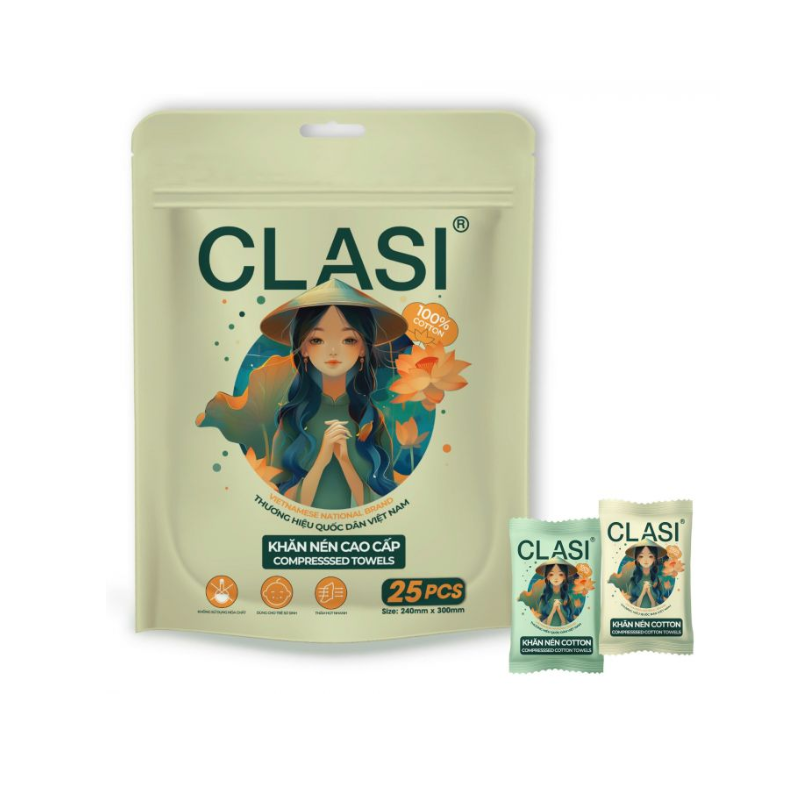 Khăn nén cao cấp CLASI  24cmx30cm (25 cái/túi)