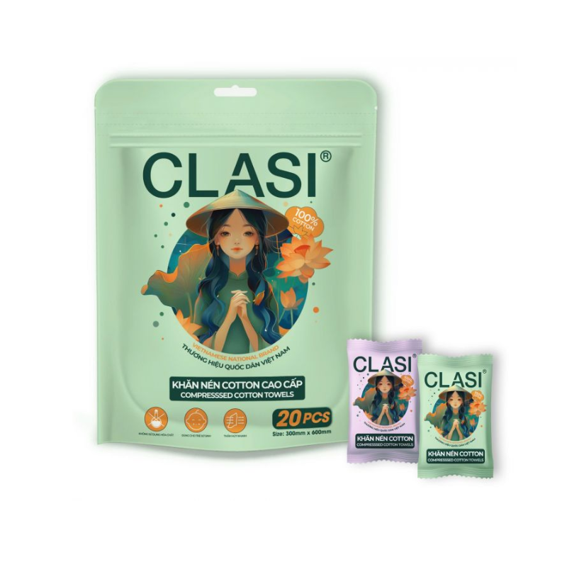 Khăn nén cao cấp CLASI 30cmx60cm (20 cái/túi)