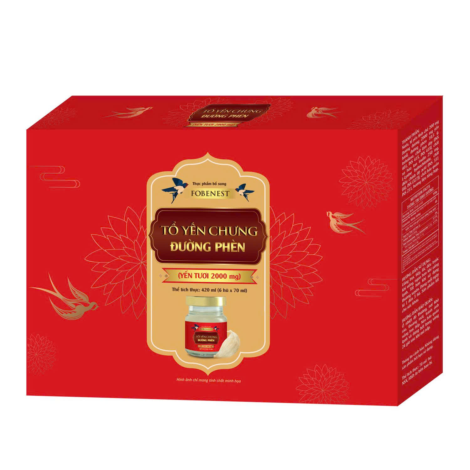 Fobenest Tổ Yến Chưng Đường Phèn (Yến Tươi 2000mg) (Hộp 6 lọ)