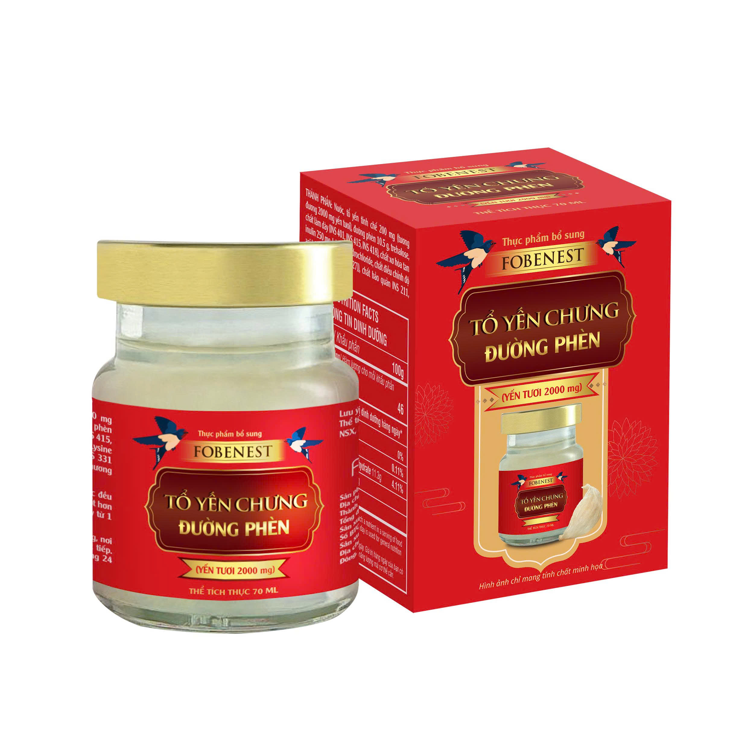 Fobenest Tổ Yến Chưng Đường Phèn (Yến Tươi 2000mg) (Lọ 70ml)